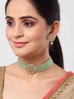 ZENEME - Gold-Plated Ad Multistrand Turquoise Crystal Necklace and Earrings