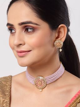 ZENEME - Gold-Plated Ad Multistrand Pink Crystal Necklace and Earrings and Girls