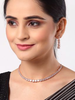 ZENEME - Rose Gold Plated Silver American Diamond Intricated Round Jewellery