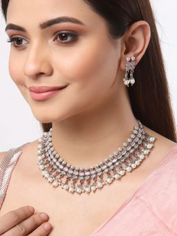 ZENEME - Oxidised Silver Toned Designer Handcrafted Pearl Choker Jewellery