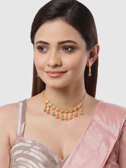 ZENEME - Gold Plated Multi-Color Filigree Necklace Jewellery