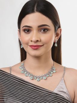 ZENEME - Rhodium Plated Contemporary Turquoise American Diamond Tryst Jewellery