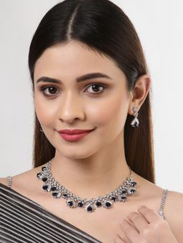 ZENEME - Rhodium Plated Contemporary Blue American Diamond Tryst Jewellery