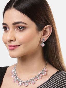 ZENEME - Rhodium Plated Contemporary Pink American Diamond Tryst Jewellery