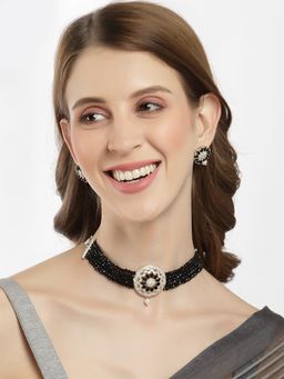 ZENEME - Silver-Plated Oxidized Ad Black Crystal Multistrand Jewellery