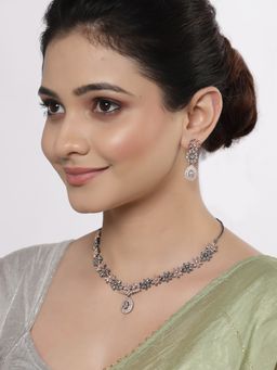 ZENEME - Rose Gold-Plated Gun Metal Oxidised Crystal Latest Jewellery