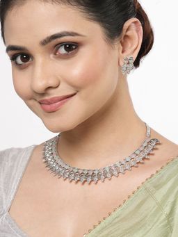 ZENEME - Silver-Plated Oxidised Pink and Green Cz Studded Temple Coin Jewellery