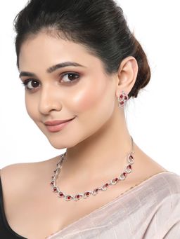 ZENEME - Rhodium-Plated Silver Red American Diamond Sleek Reversible Jewellery