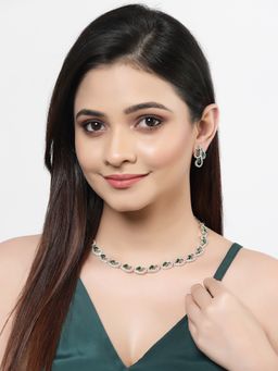 ZENEME - Rhodium-Plated Silver Green American Diamond Sleek Reversible Jewellery