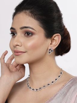 ZENEME - Rhodium-Plated Silver Blue American Diamond Sleek Reversible Jewellery