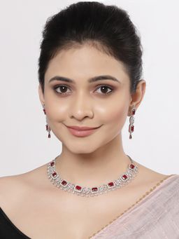 ZENEME - Rhodium-Plated Silver Toned Sea Green American Diamond Jewellery