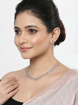 ZENEME - Rhodium-Plated Silver Toned White American Diamond Jewellery