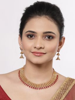 ZENEME - Gold-Plated Gold Toned Cz Studded Temple Style Jewellery