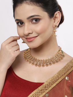 ZENEME - 24K Gold-Plated Stone-Studded Flower Filigree Jewellery