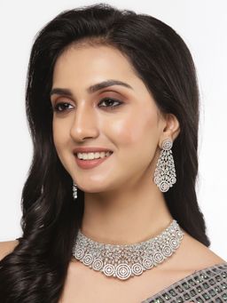 ZENEME - Silver-Plated Green Ad Choker Necklace with Earrings Jewellery