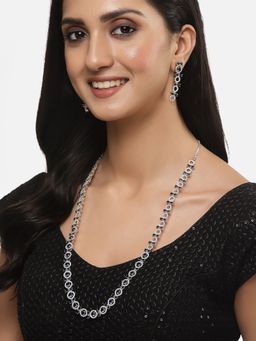 ZENEME - Rhodium-Plated Crystal Blue American Diamond Long Necklace Jewellery