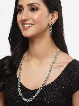 ZENEME - Rhodium-Plated Crystal Green American Diamond Long Necklace Jewellery