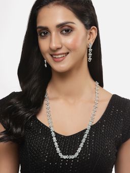 ZENEME - Rhodium-Plated Crystal Turquoise American Diamond Long Necklace