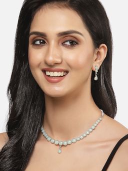 ZENEME - Antique Oxidised Silver-Plated Turquoise Cz Necklace Jewellery