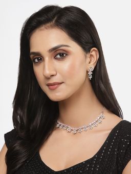 ZENEME - Rhodium-Plated Silver Pink American Diamond Umbrella Charm Jewellery