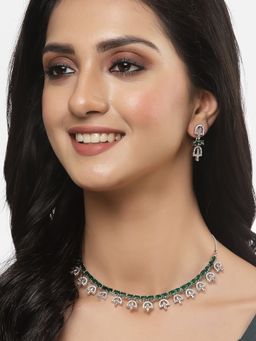 ZENEME - Rhodium-Plated Silver Green American Diamond Umbrella Charm Jewellery