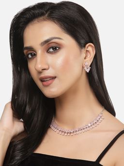 ZENEME - Rhodium-Plated Pink American Diamond Contemporary Jewellery