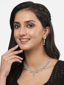 ZENEME - Rhodium-Plated Silver Turquoise American Diamond Necklace Jewellery