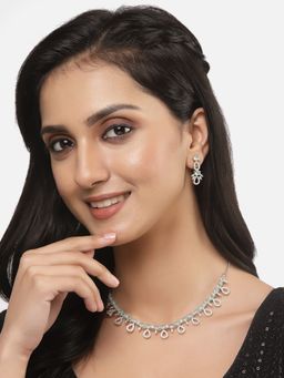 ZENEME - Rhodium-Plated Silver Turquoise American Diamond Tear Drop Jewellery