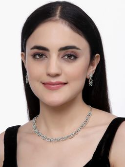 ZENEME - Silver Plated Elegant Floral Turquoise Ad Rhodium Necklace Earring Jewellery From Women
