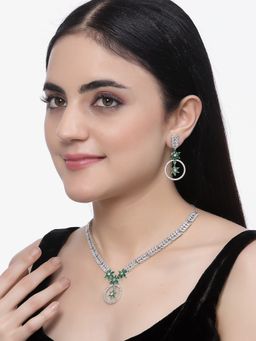 ZENEME - Rhodium-Plated Silver Toned Green American Diamond Star Jewellery