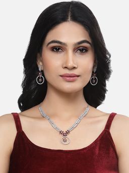 ZENEME - Rhodium-Plated Silver Toned Red American Diamond Star Jewellery