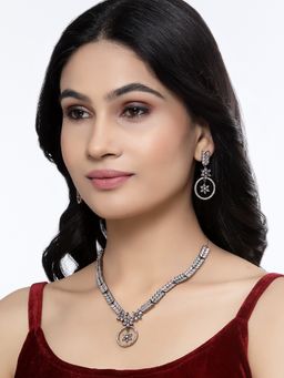 ZENEME - Rose Gold Plated Oxidised White American Diamond Star Jewellery