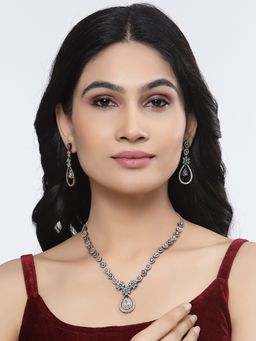 ZENEME - Rose Gold Oxidised Turquoise Crystal Ad Tear Floral Tear Drop Jewellery