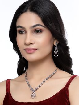 ZENEME - Rose Gold Oxidised Pink Crystal Ad Tear Floral Tear Drop Jewellery