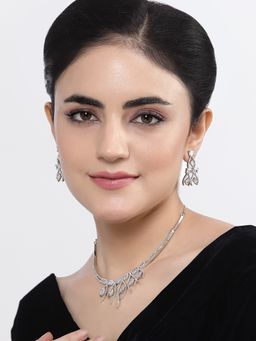 ZENEME - Rhodium Plated Silver Toned White American Diamond Crystal Jewellery