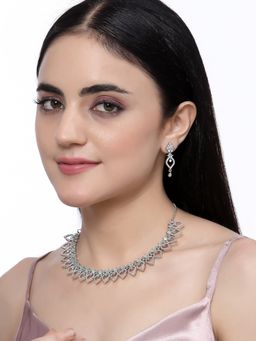 ZENEME - Silver Toned Turquoise Crystal Ad Studded Tear Drop Designer Jewellery