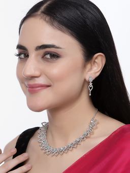 ZENEME - Silver Toned Dual Crystal Ad Studded Tear Drop Designer Jewellery