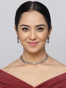 ZENEME - Rose Gold Oxidised Black Pink American Diamond Handcrafted Jewellery