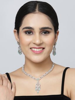 ZENEME - Rhodium-Plated Crystal Turquoise Pendant Style Necklace and Earring