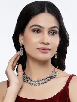 ZENEME - Rose Gold-Plated Oxidised Gunmetal Crystal Green Ad Jewellery