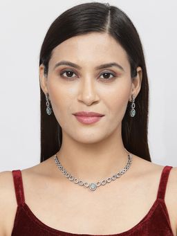 ZENEME - Rose Gold Oxidised Gun Metal Turquoise American Diamond Necklace for Women