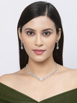 ZENEME - Rhodium Plated Silver Turquoise American Diamond Spheroid Necklace Earrings for Women