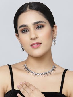 ZENEME - Rose Gold Plated Gunmetal Toned American Diamond Contemporary