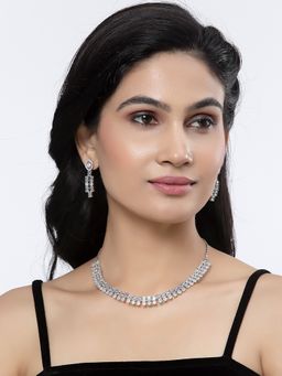 ZENEME - Silver Plated Rhodium Crystal American Diamond Designer Jewellery