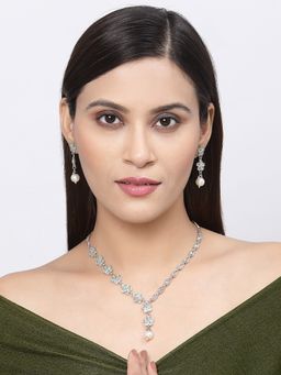 ZENEME - Oxidised Silver-Plated Green Flower and Dual Design Necklace Jewellery