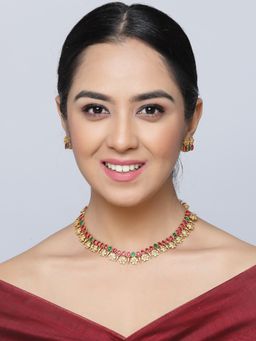 ZENEME - Gold-Plated Classic Cubic Zirconia and Drop Flower Traditional Jewellery