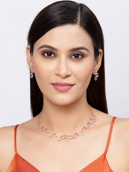 ZENEME - Rose Gold-Plated American Diamond Studded Oval Shaped Link Jewellery