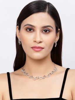 ZENEME - Rhodium Plated American Diamond Studded Oval Shaped Link Jewellery