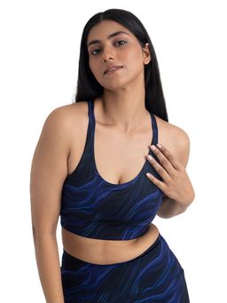 Hunnit - Cosmic Waves Round Neck Medium Coverage Stretchable Sports Bra for Women