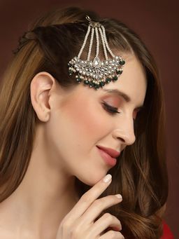 PANASH - Gold Plated White Kundan Studded Pearl Jhumar Passa